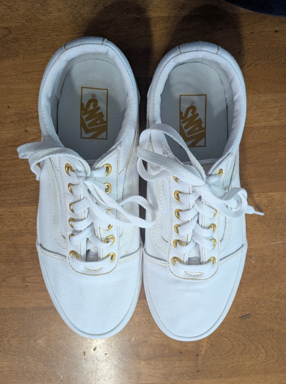 Vans White Canvas Sneakers with Gold Eyelets